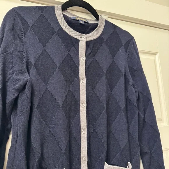 Brooks Brothers Dark Blue Cardigan with Grey Trim -Sz L - Picture 4 of 8